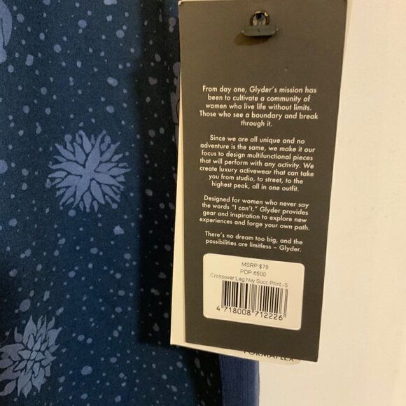 Glyder Crossover Leggings Navy Blue Succulent Print Small New - Picture 11 of 11